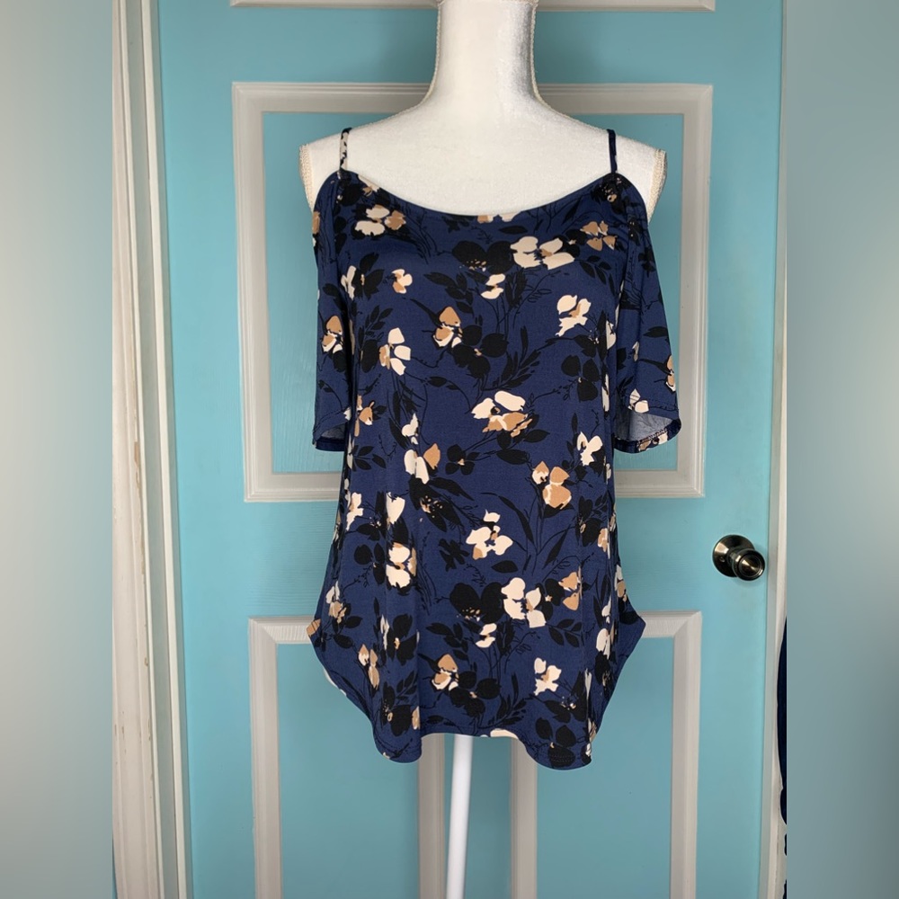 Kaileigh Shoulder less Blue Floral Blouse Size-M